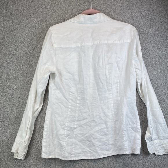 Grace Elements linen button up blouse crisp white size 10 S/M beachy minimalist - Picture 7 of 9